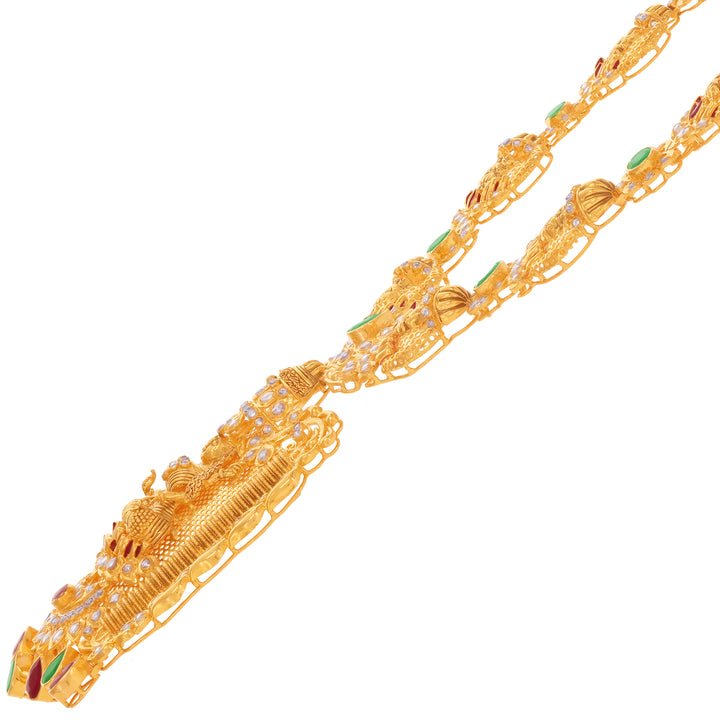 12.25CTW Rose Cut Diamond Laxmi Necklace Set With Ruby & Emerald in 22K Gold