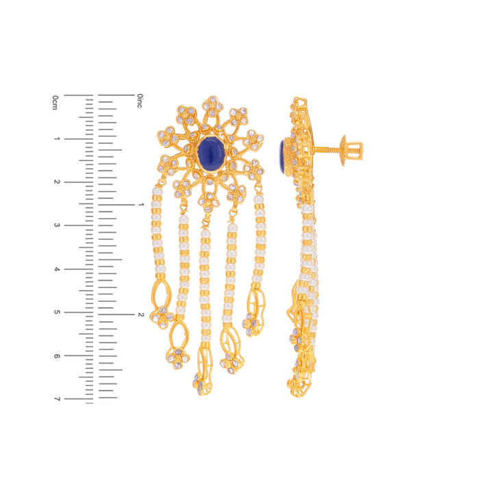 14.96Ct Rose Cut Diamond Patta Haaram With Turquoise Ruby & Pearl  in 22K Gold