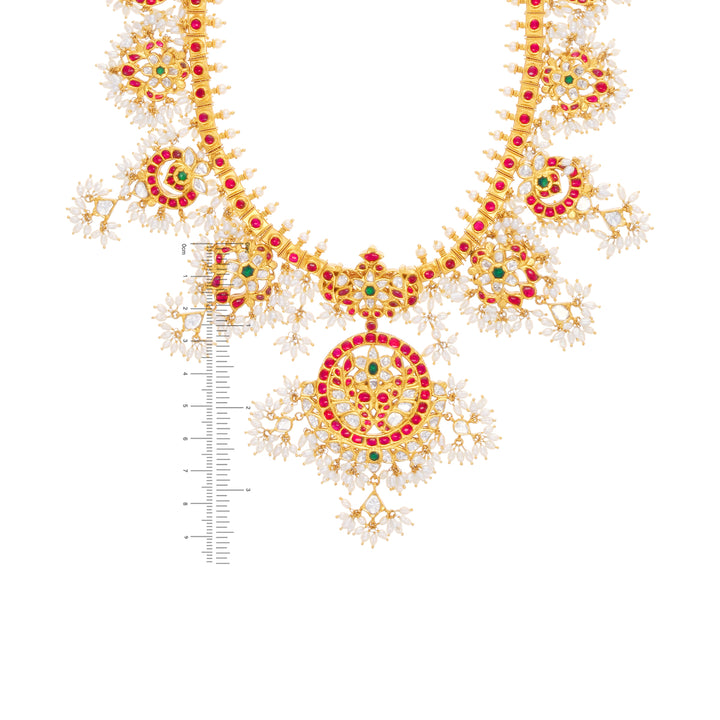 11.25Ct Rose Cut Diamond Gutta Pusalu Necklace Set With Gemstones in 22K Gold