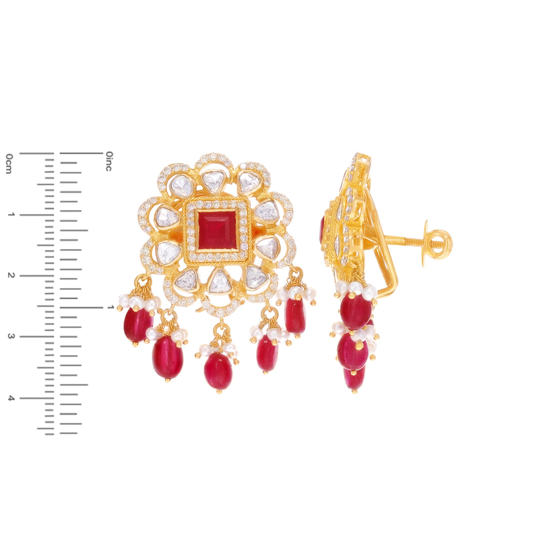 11.91CTW Rose Cut Diamond Choker Set With Ruby & Pearl in 22K Gold