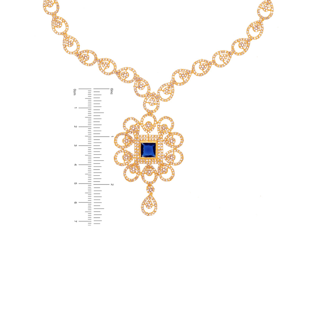 11.65Ct Rose Cut Diamond Necklace Set With Sapphire in 22K Gold