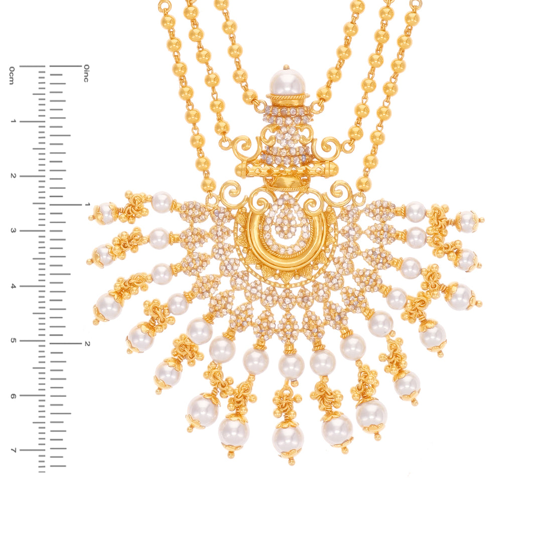 15.44CTW Rose Cut Diamond Paata Haaram With Pearl in 22K Gold