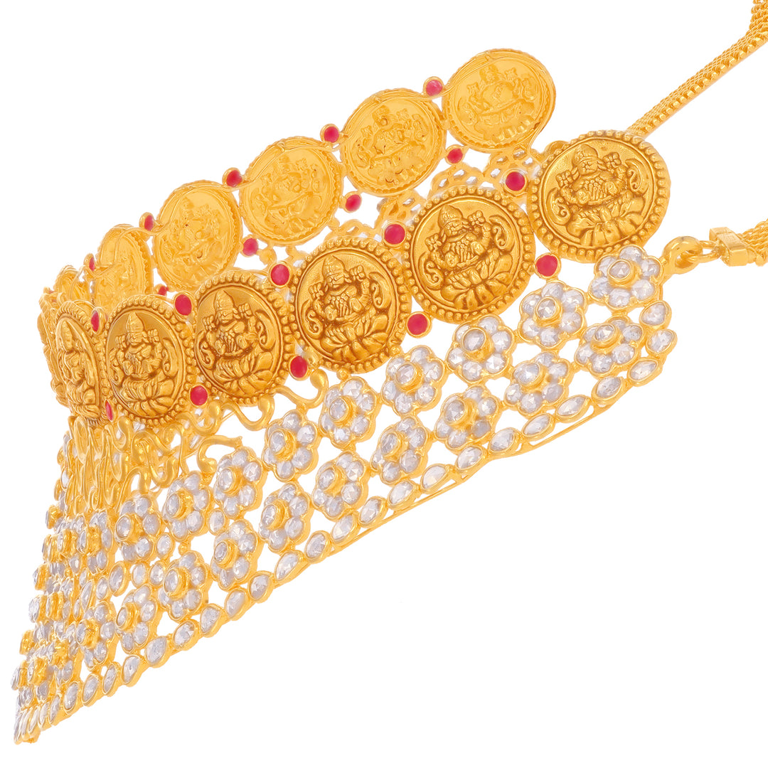 25.20CTW Rose Cut Diamond Antique Laxmi Choker Set With Ruby in 22K Gold