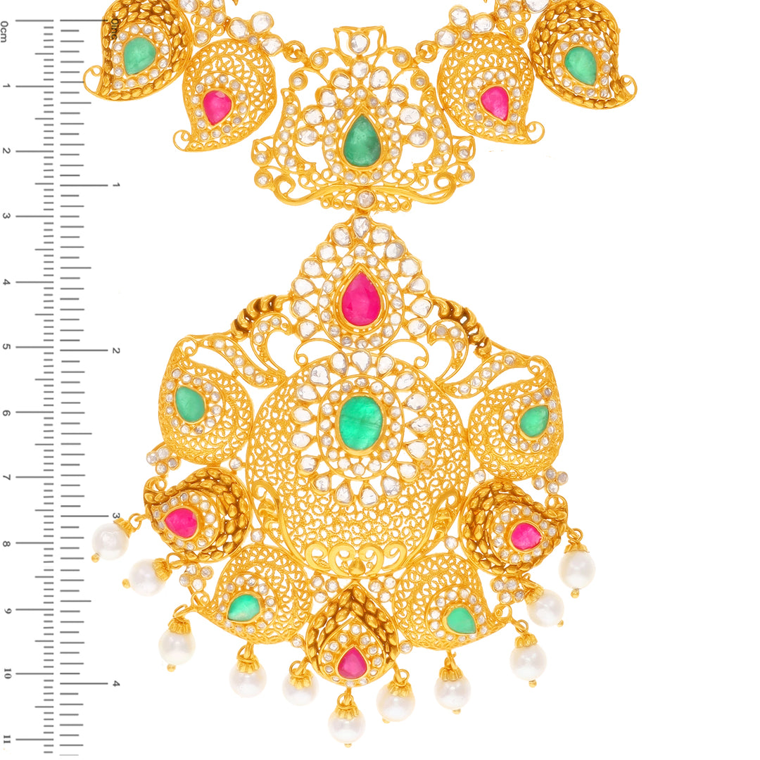 21.15CTW Rose Cut Diamond Patta Haarm With Gemstones in 22K Gold