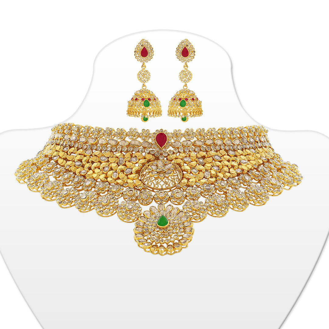 48.35CTW Rose Cut Diamond Choker Set with Changeable Gemstones in 22K Gold