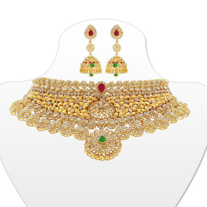 48.35CTW Rose Cut Diamond Choker Set with Changeable Gemstones in 22K Gold