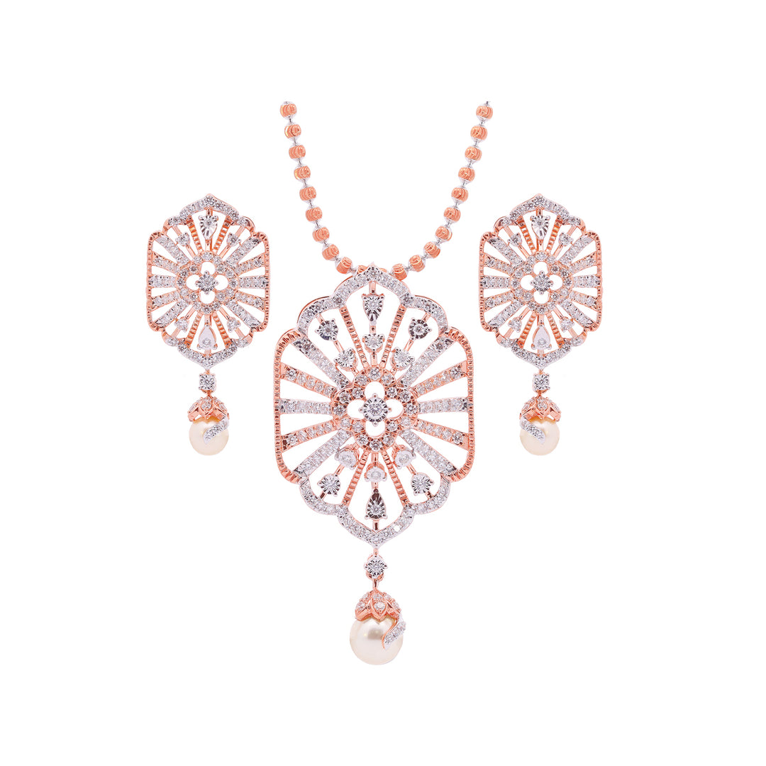 2.10Ct VVS/FG Diamond Pendant Set With Pearl in 18K Rose Gold