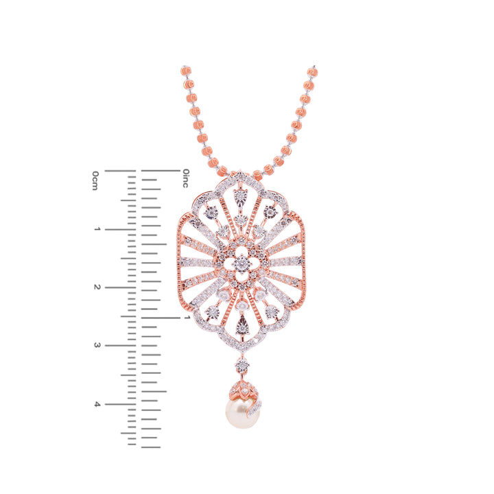 2.10Ct VVS/FG Diamond Pendant Set With Pearl in 18K Rose Gold