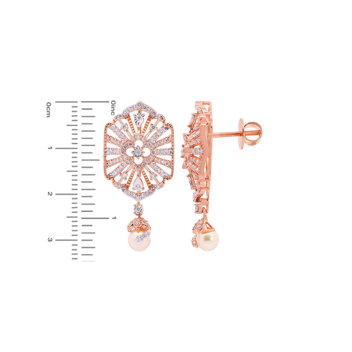 2.10Ct VVS/FG Diamond Pendant Set With Pearl in 18K Rose Gold