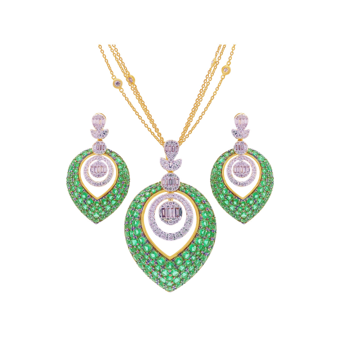 1.97Ct VS/HI Diamond Pendant Set With Gemstones in 18K Gold