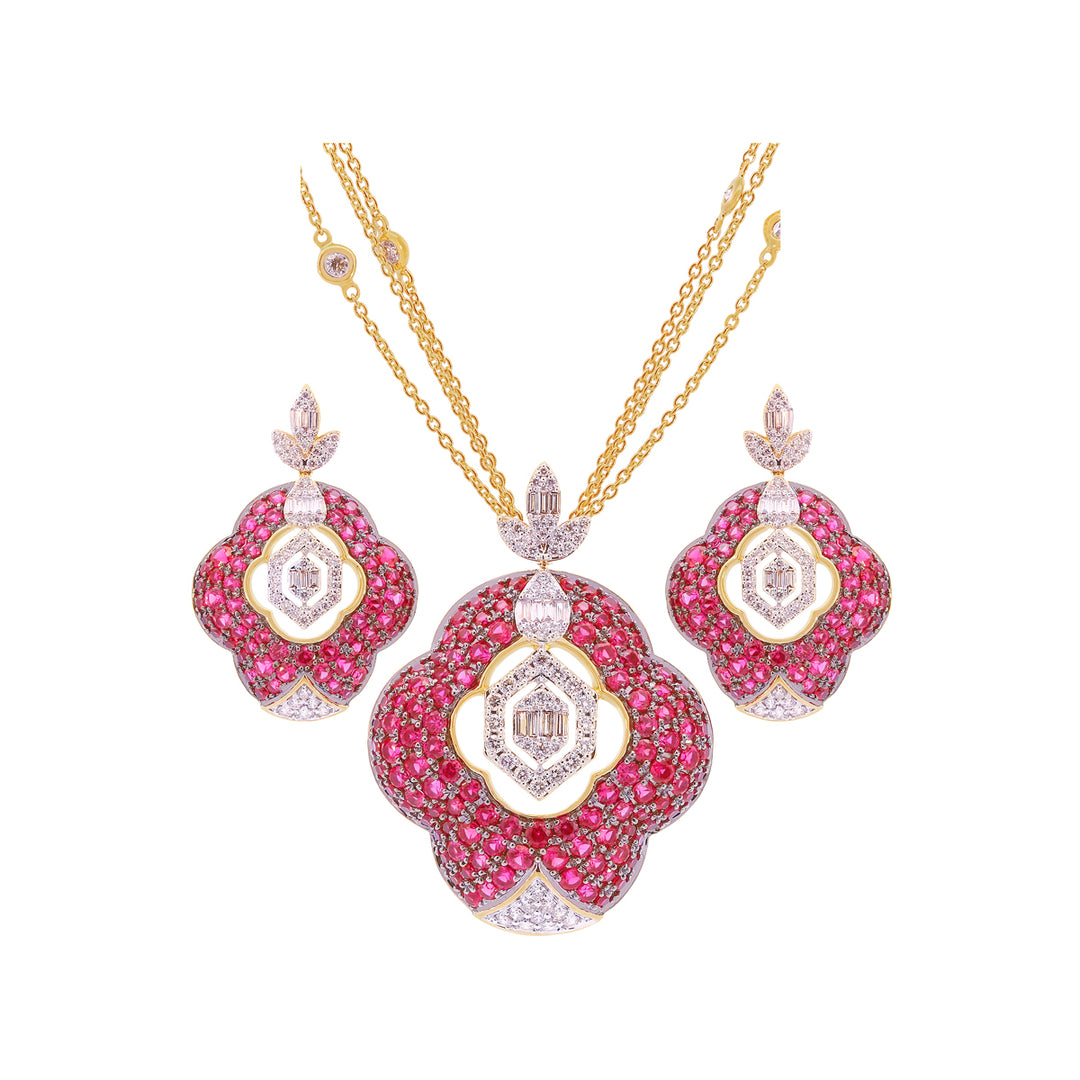 1.98Ct VS/HI Diamond Pendant Set With Gemstones in 18K Gold