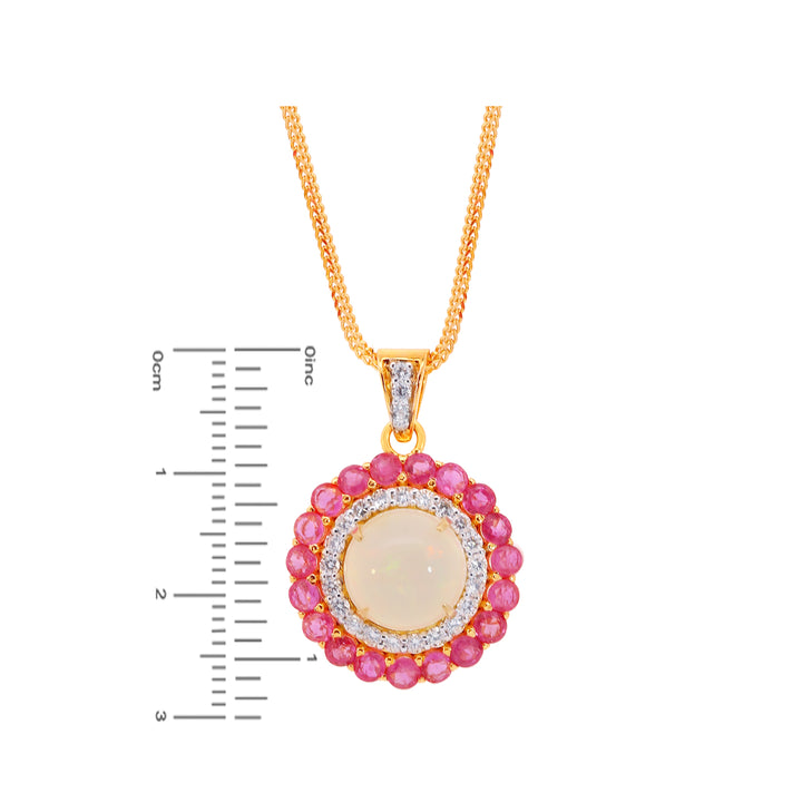 1.09Ct VS/GH Diamond Pendant Set With Opal & Pink Sapphire in 18K Gold