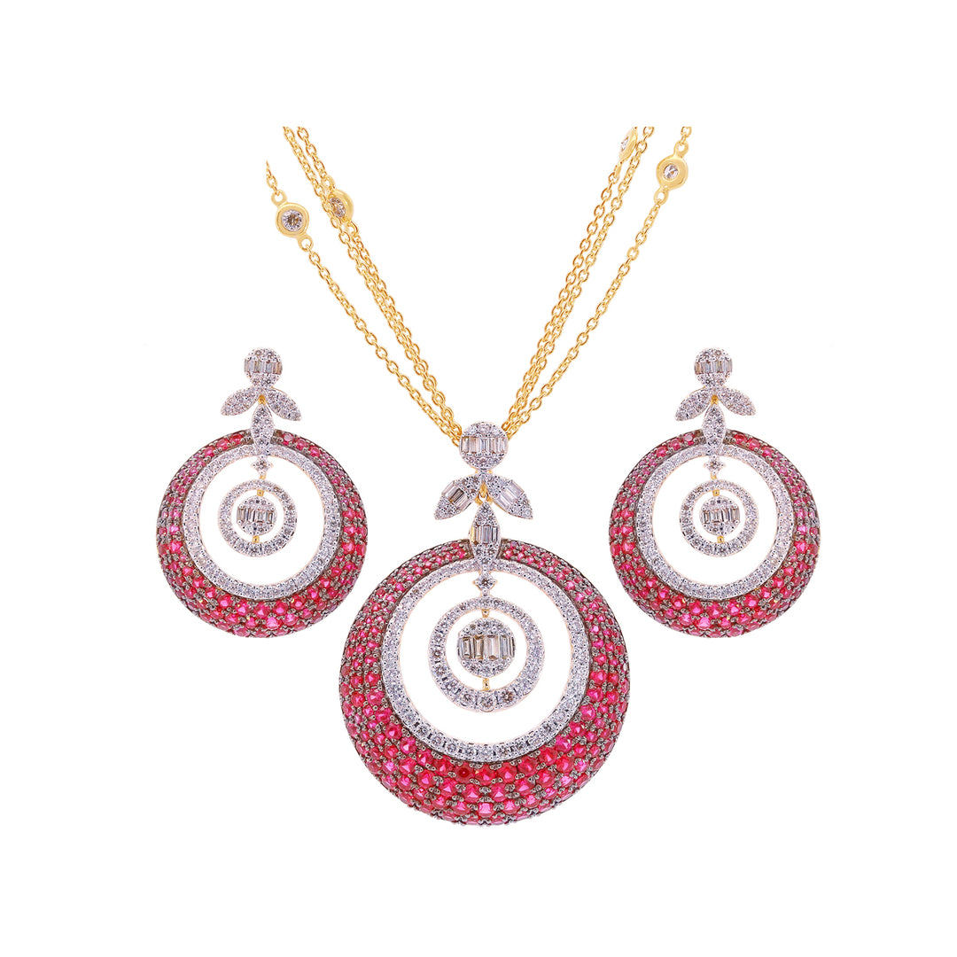 2.45Ct VS-HI Diamond Pendant Set With Gemstones in 18K Gold