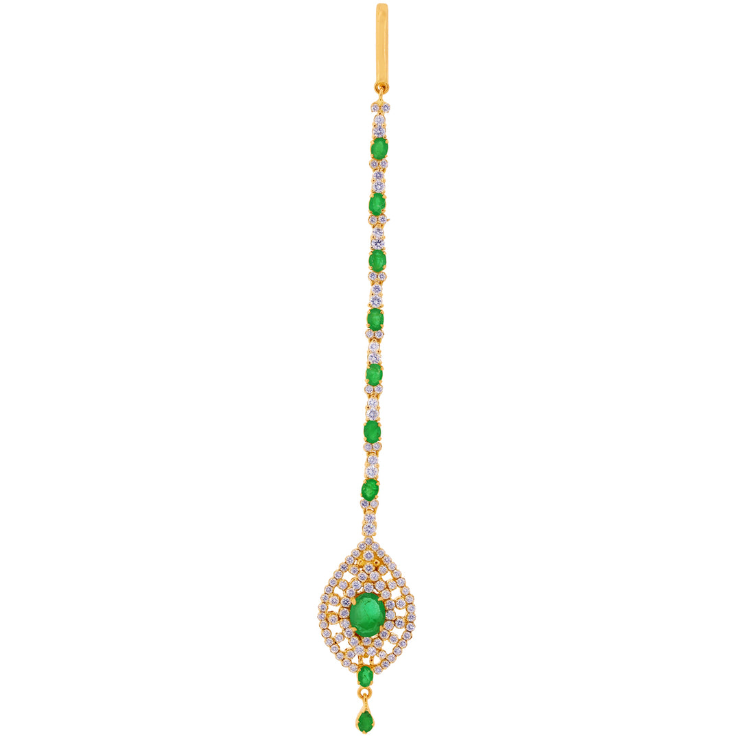 1.67Ct VS/GH Diamond Maang Tikka with Emerald in 18K Gold