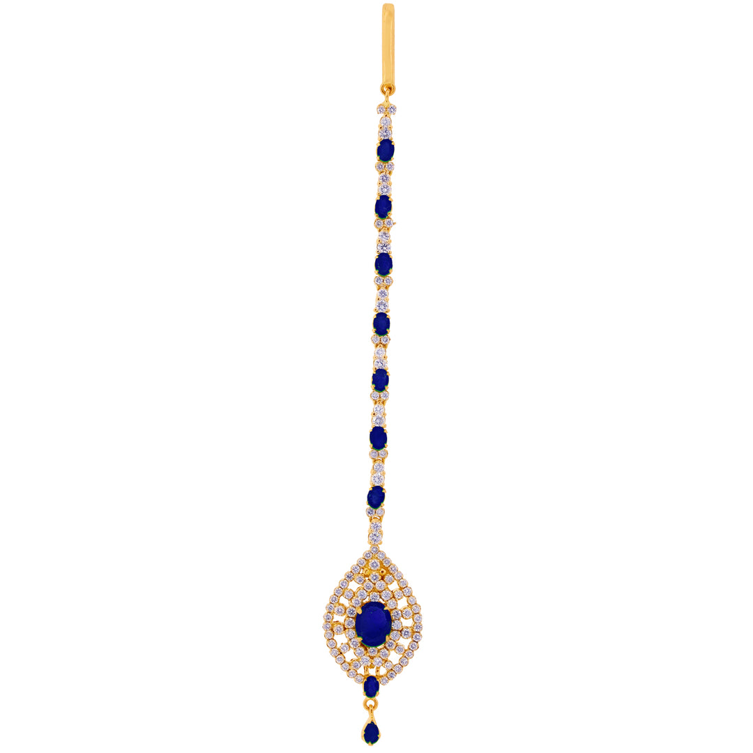 1.71Ct VS/GH Diamond Maang Tikka with Sapphire in 18K Gold