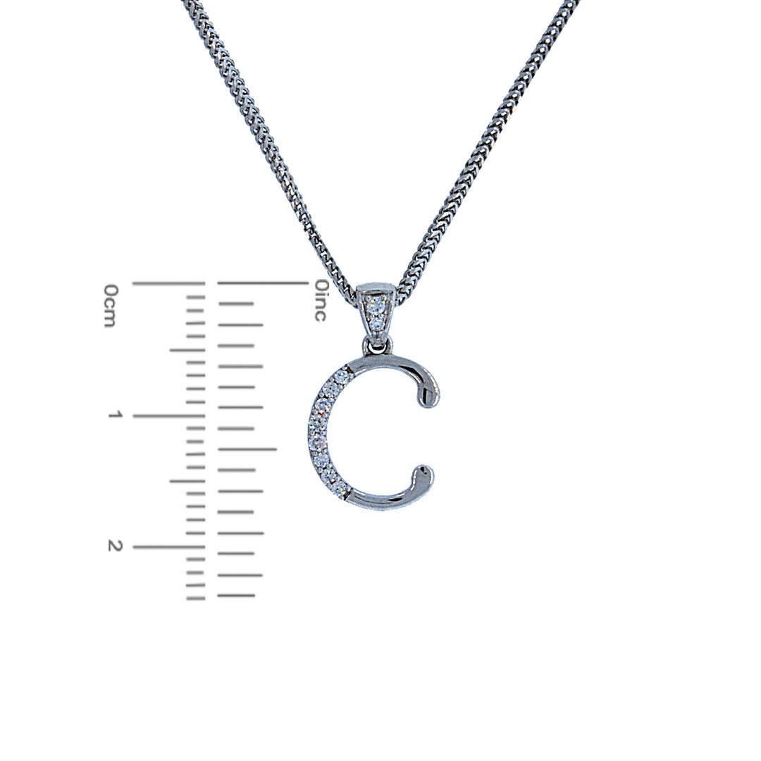 0.08Ct VVS/FG Diamond "C" Initial Pendant in 18K White Gold