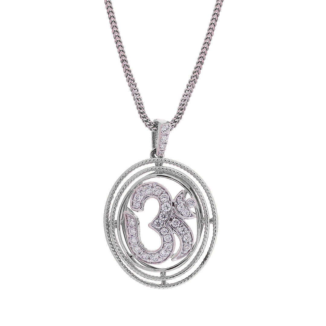 0.22Ct VVS/GH Diamond Om Pendant in 18K White Gold