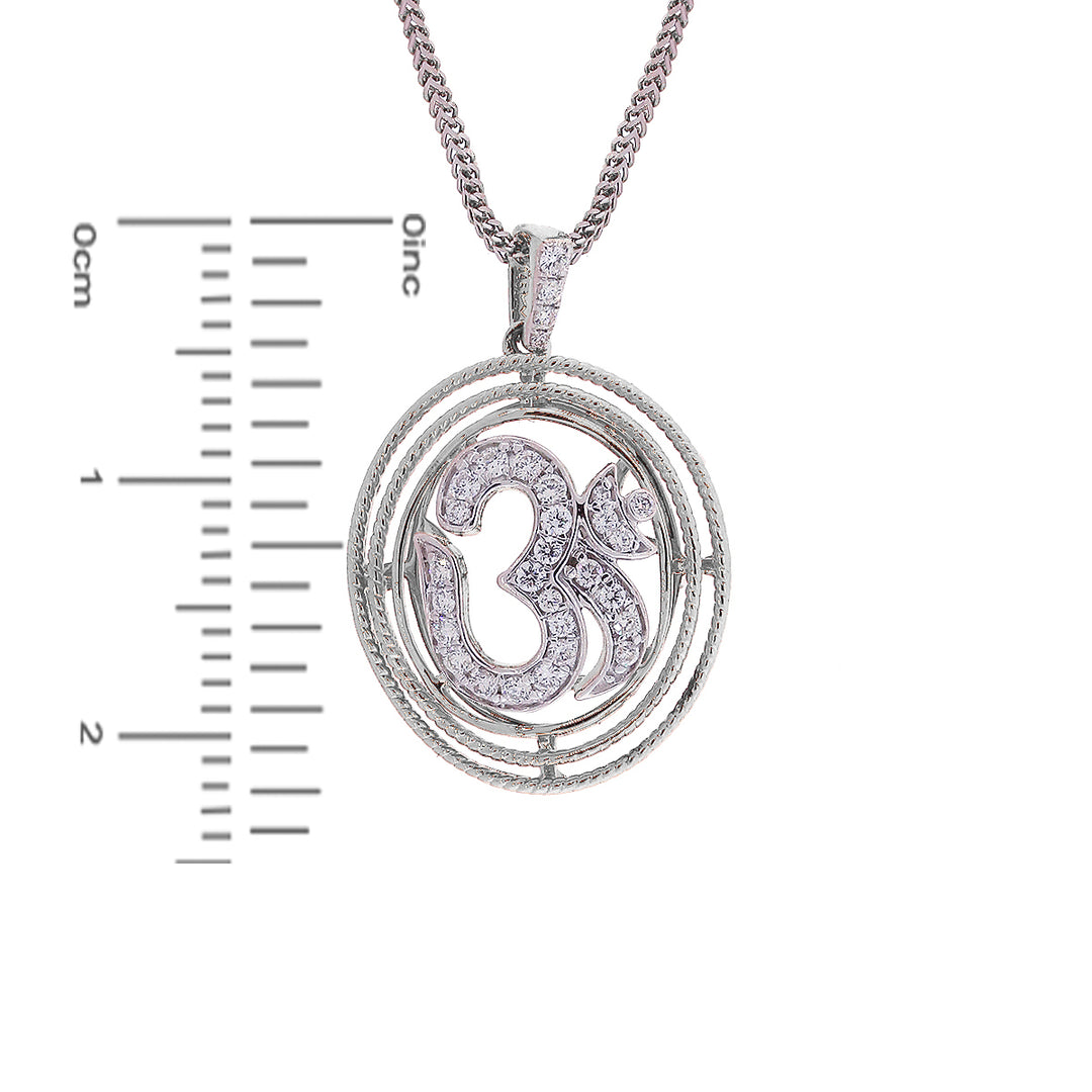 0.22Ct VVS/GH Diamond Om Pendant in 18K White Gold
