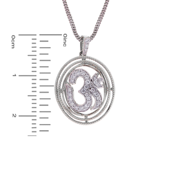 0.22Ct VVS/GH Diamond Om Pendant in 18K White Gold