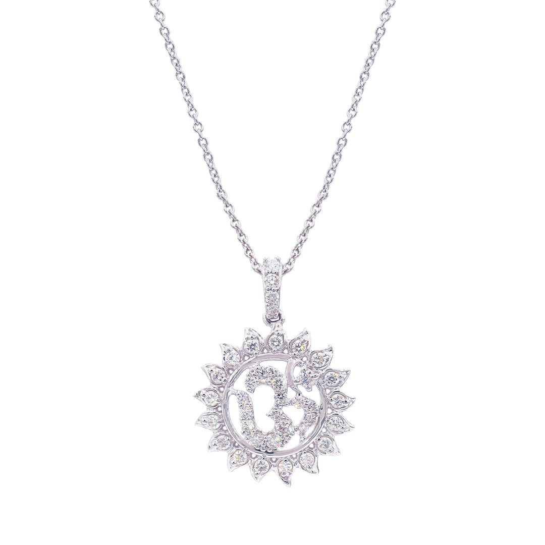0.47Ct VVS/FG Diamond Om Pendant Set in 18K White Gold