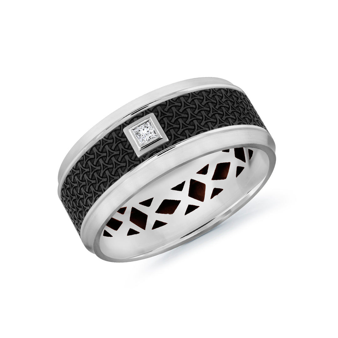 0.05CT Diamond Band With Carbon Fiber in 14K White Gold