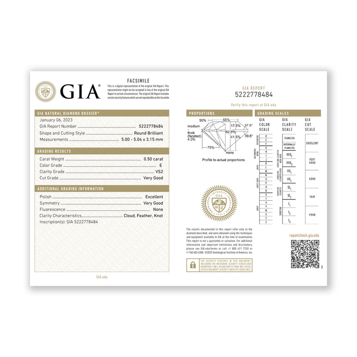 0.76CTW VS2/E GIA Certified Diamond Ring in 18K White Gold