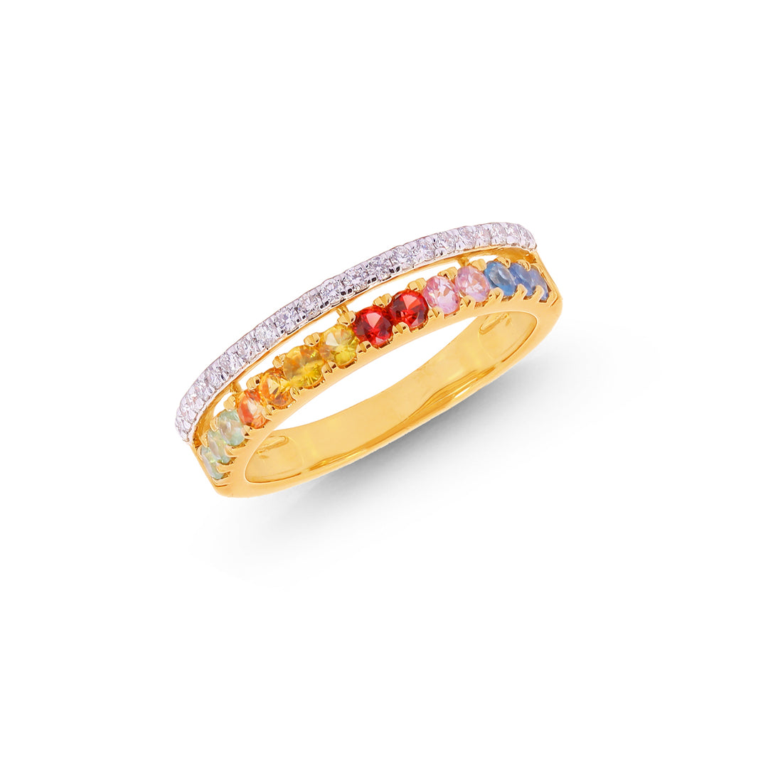 0.18Ct VVS/FG Diamond Ring With Gemstones in 18K Gold