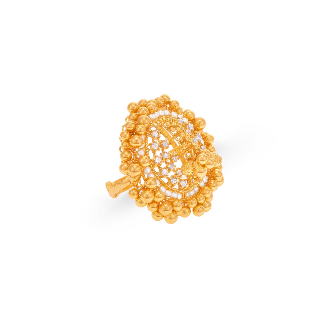 0.92CTW Rose Cut Diamond Ring With Pearl in 22K Gold