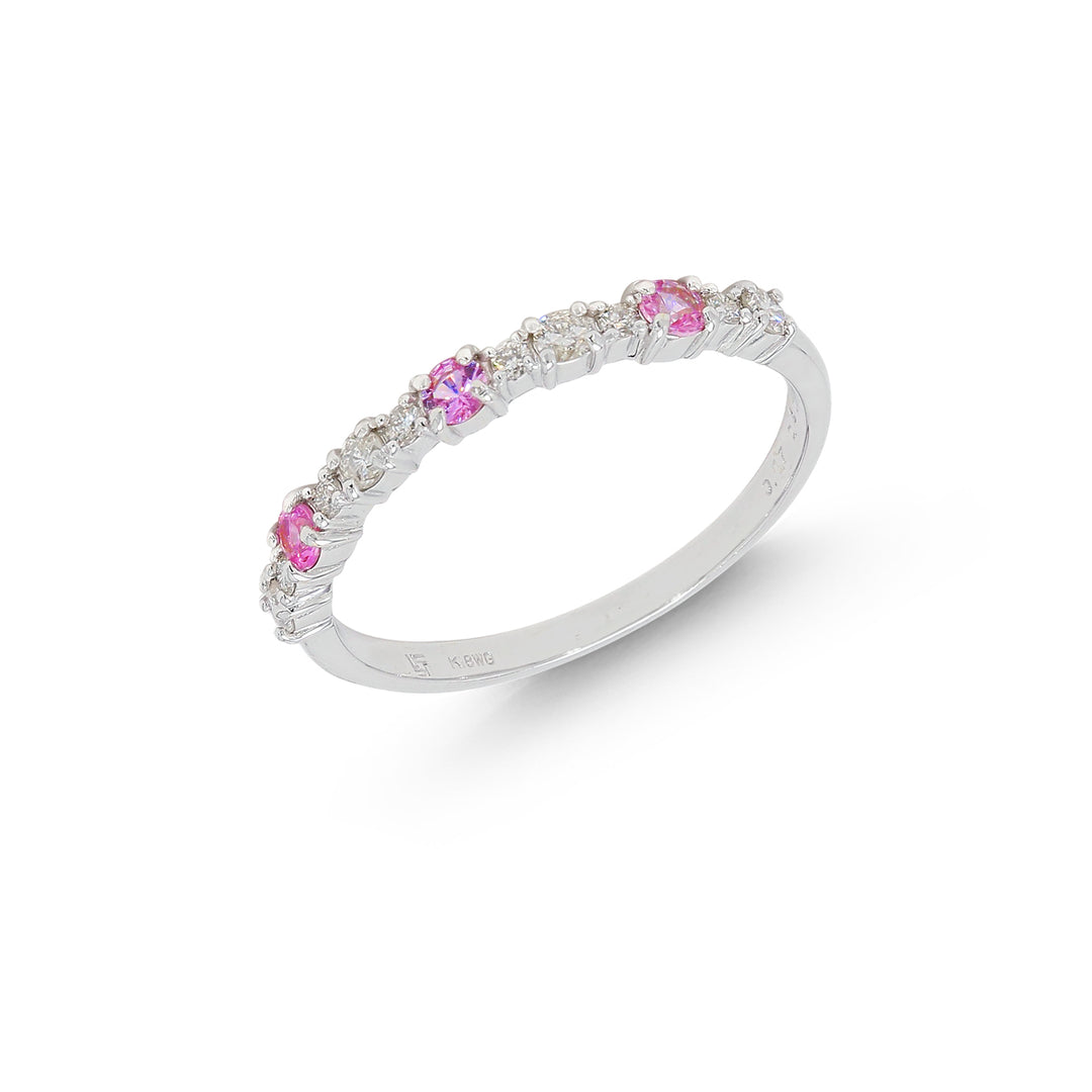 0.20Ct SI-GH Diamond Ring with Gemstones in 18K White Gold