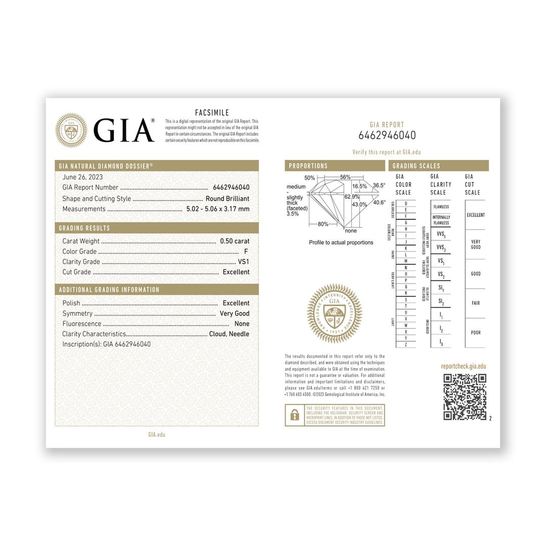 0.69 CTW VS1/F GIA Certified Diamond Ring in 18K White Gold