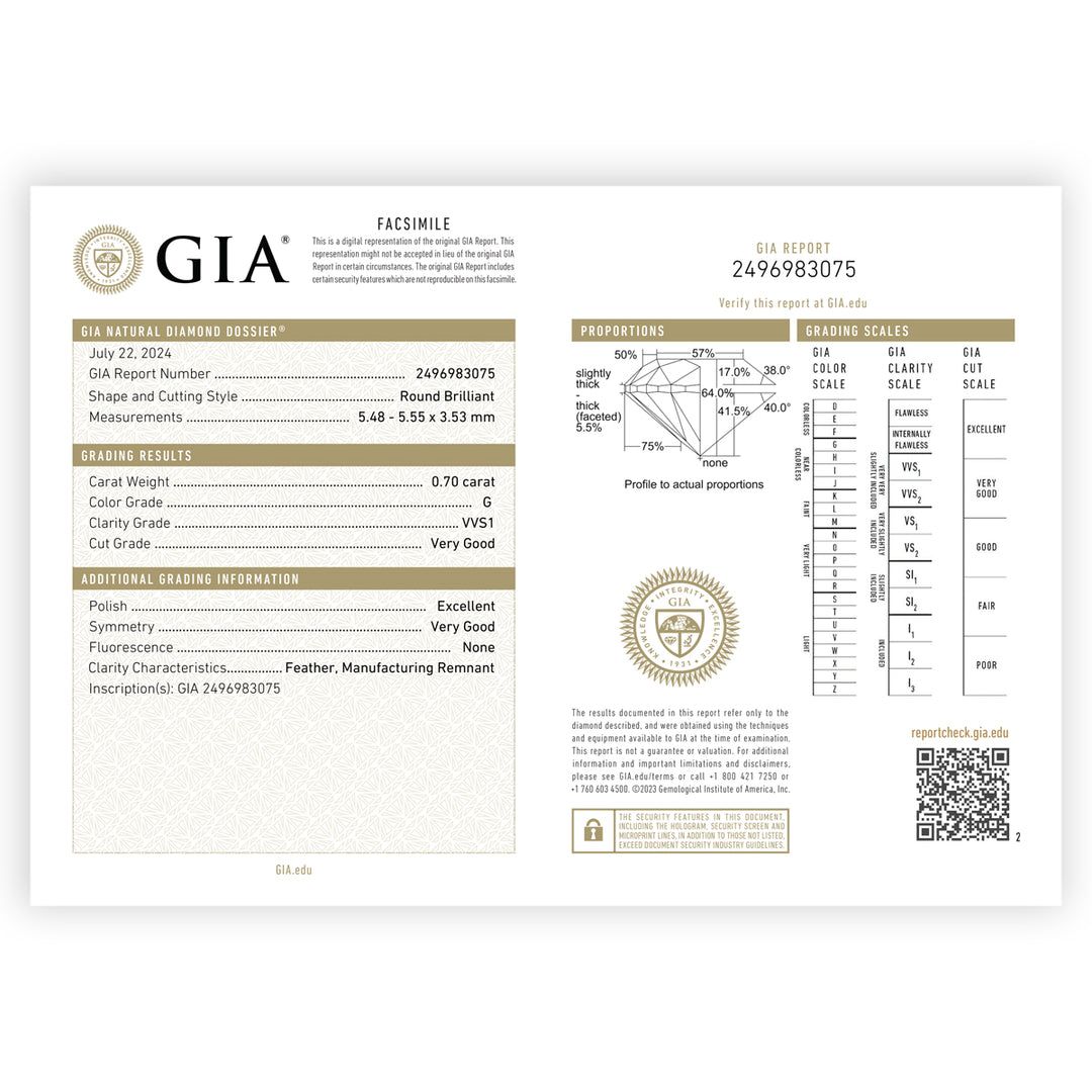 0.75CTW VVS1/G GIA Certified Diamond Ring in 18K White Gold