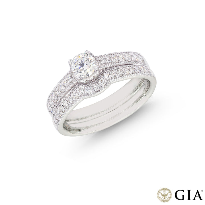 0.69CTW VVS2/G GIA Certified Diamond Ring Set in 18K White Gold