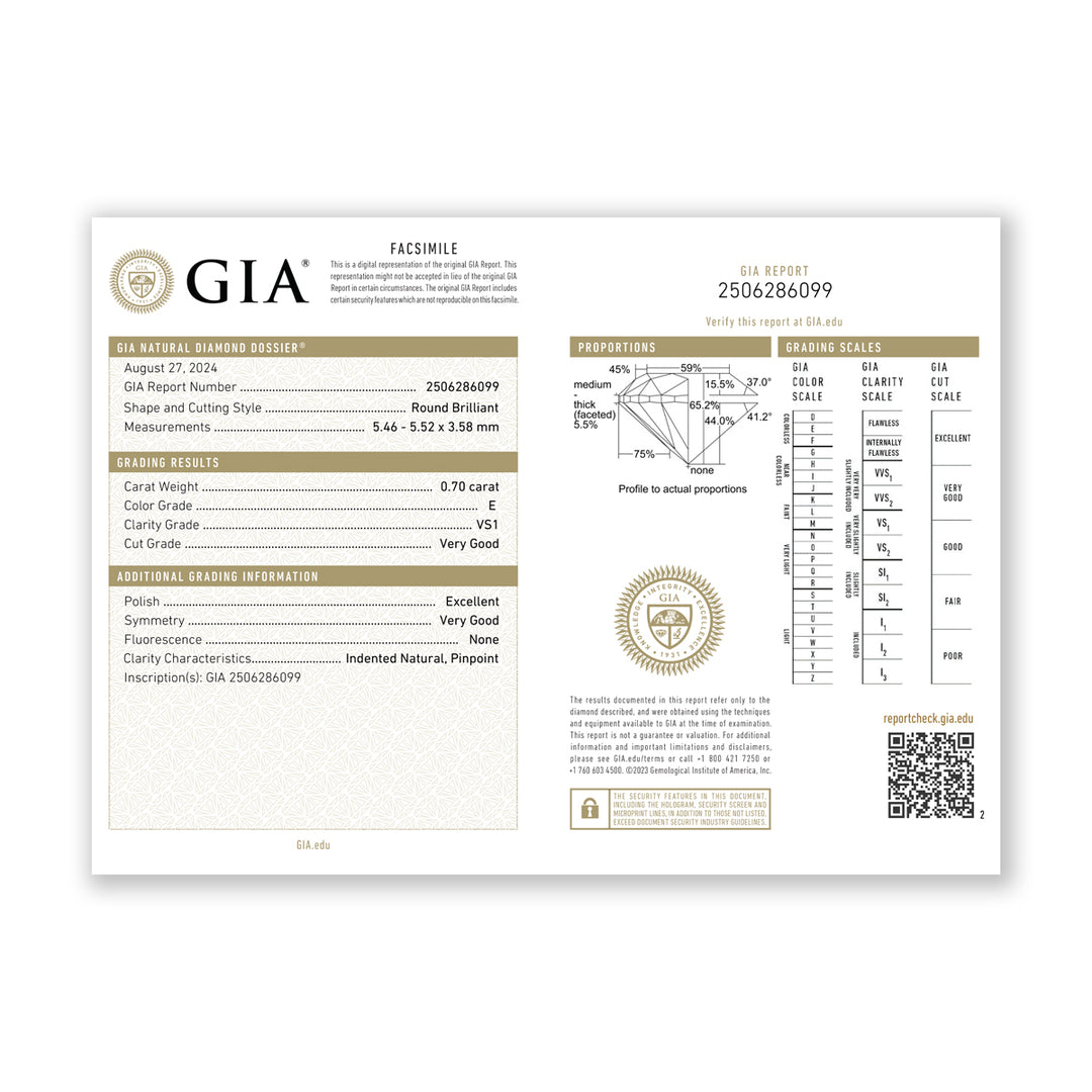 0.70CTW VS1/E GIA Certified Diamond Solitaire Ring in 18K White Gold