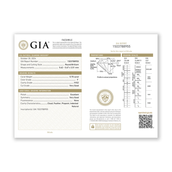 0.70CTW VVS2/F GIA Certified Diamond Solitaire Ring in 18K White Gold