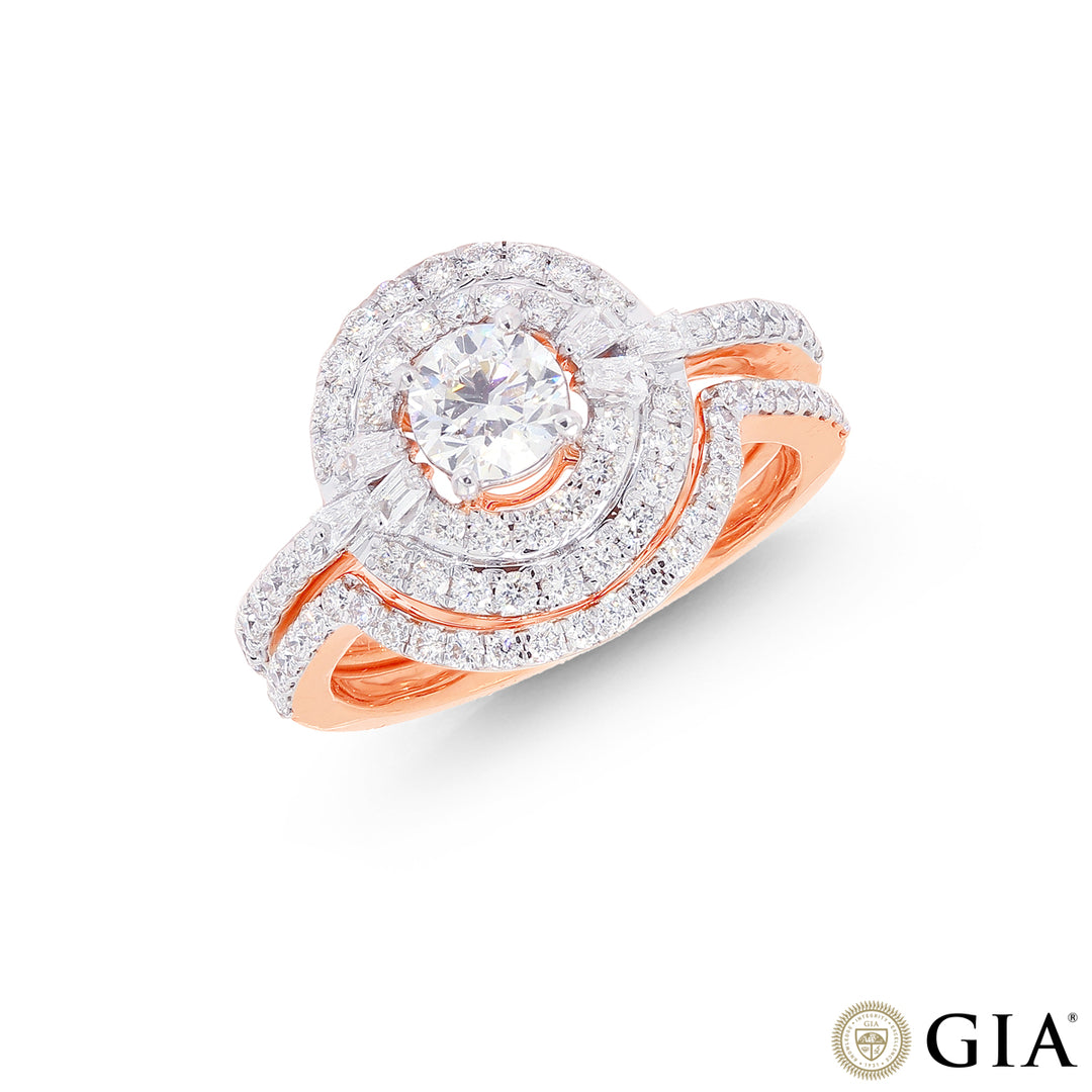 1.26CTW VS1/F GIA Certified Diamond Ring Set in 18K Rose Gold
