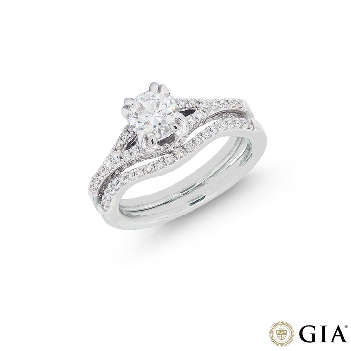 1.19CTW VVS1F GIA Certified Diamond Ring Set in 18K White Gold