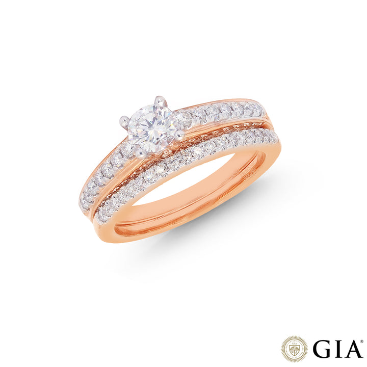 1.11CTW VS1/I GIA Certified Diamond Ring Set in 18K Rose Gold