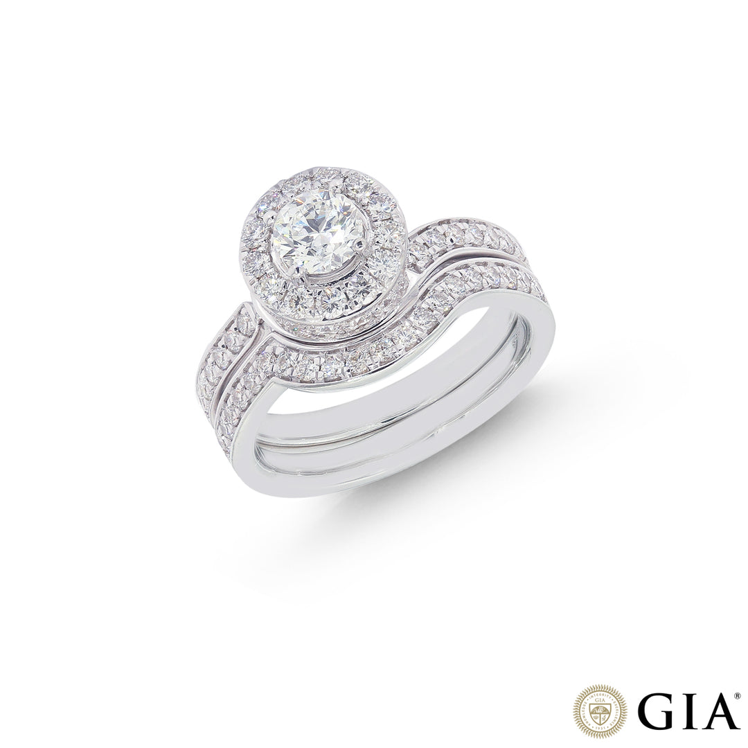 1.44CTW VVS1/H GIA Certified Diamond Ring Set in 18K White Gold