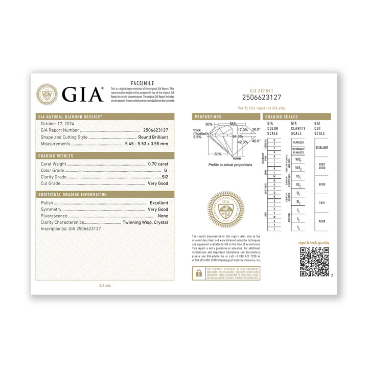 1.34CTW SI2/G GIA Certified Diamond Ring in 18K White Gold