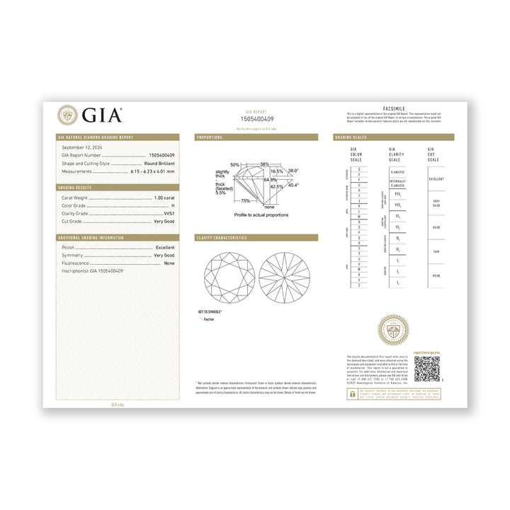 1.54CTW VVS1/H GIA Certified Diamond Ring in 18K White Gold