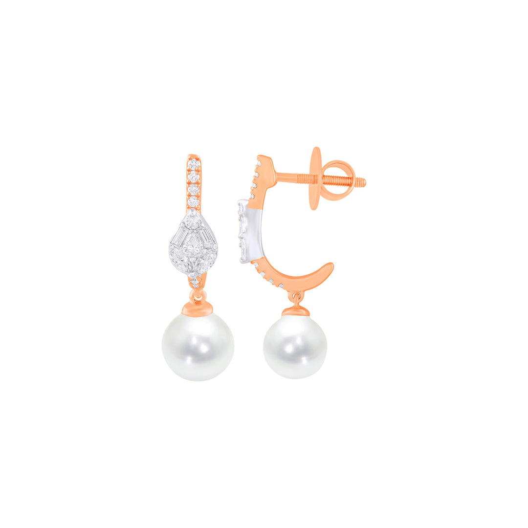 0.44Ct VVS/FG Diamond Earrings With Pearl in 18K Rose Gold