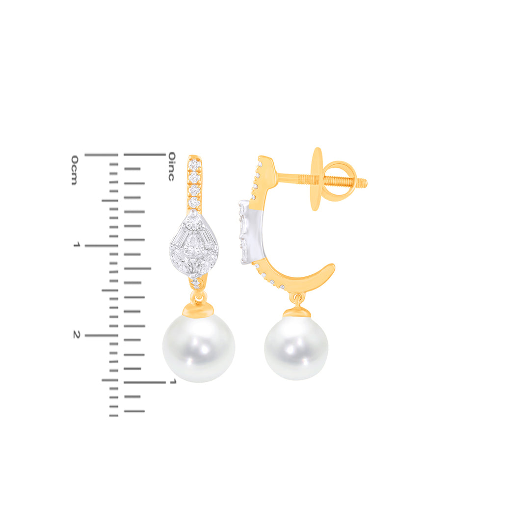 0.44Ct VVS/FG Diamond Earrings With Pearl in 18K Gold