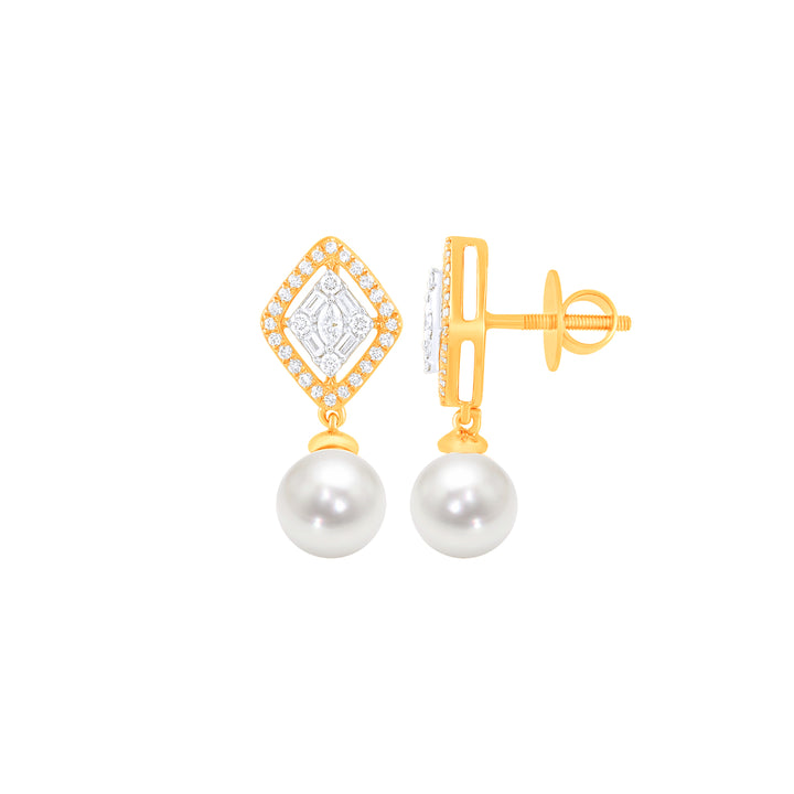 0.61Ct VVS/FG Diamond Earrings With Pearl in 18K Gold