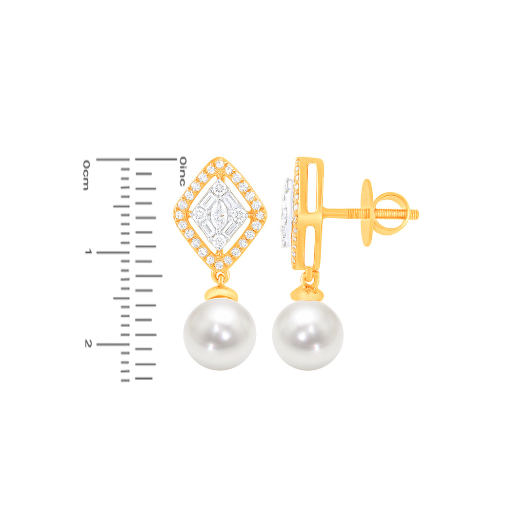 0.61Ct VVS/FG Diamond Earrings With Pearl in 18K Gold