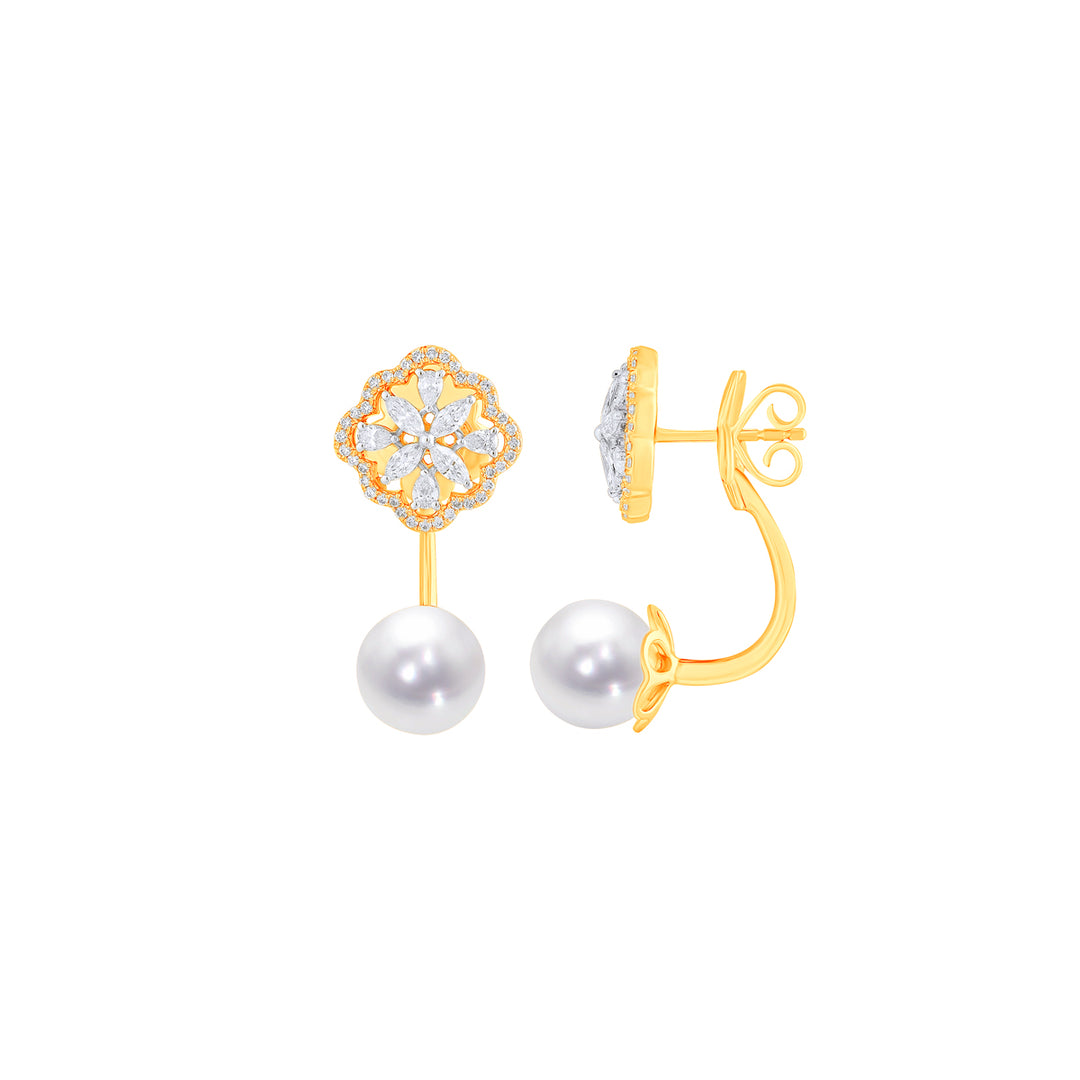 0.97Ct VVS/FG Diamond Earrings With Pearl in 18K Gold