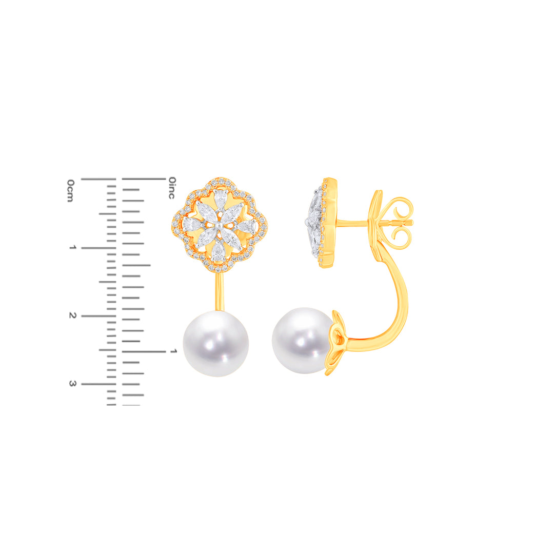 0.97Ct VVS/FG Diamond Earrings With Pearl in 18K Gold