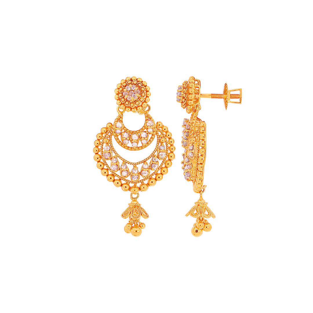 1.43CTW Rose Cut Diamond Antique Chandbali in 22K Gold