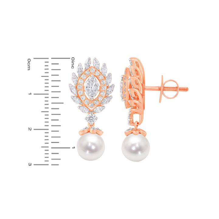 1.24Ct VVS/FG Diamond Earrings With Pearl in 18K Rose Gold