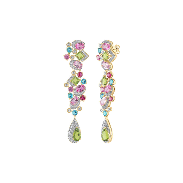 2.09Ct VS/HI Diamond Long Earrings With Gemstones in 18K Gold