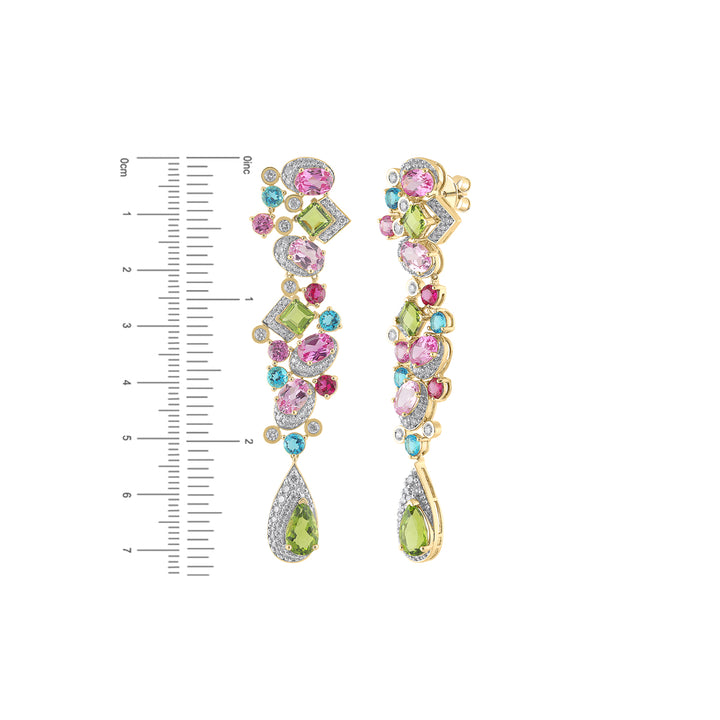 2.09Ct VS/HI Diamond Long Earrings With Gemstones in 18K Gold